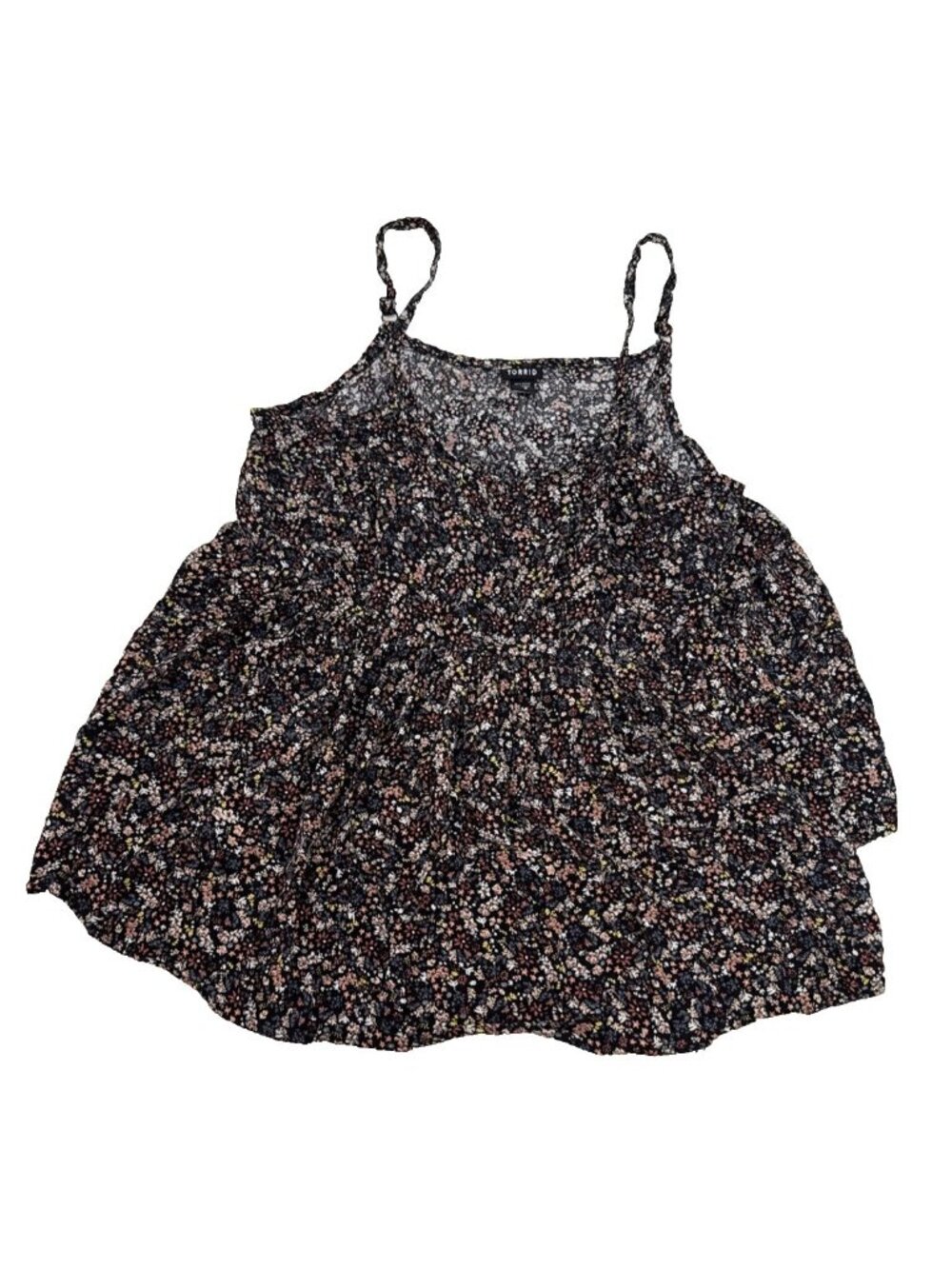 Torrid Black Ditsy Floral Baby Doll Sleeveless Top Adjustable Straps Plus Sz 2X